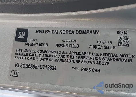 2015 Chevrolet Spark Ls Cvt from USA, damaged, VIN KL8CB6S95FC712834